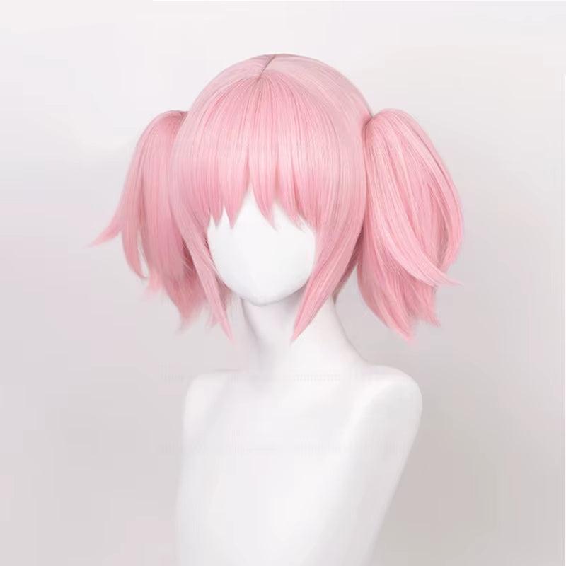 Madoka Kaname Cosplay Wig High Quality Pink 30Cm Short Clip Ponytails Heat Resistant Hair Party Anime Cosplay Wigs + Wig Cap