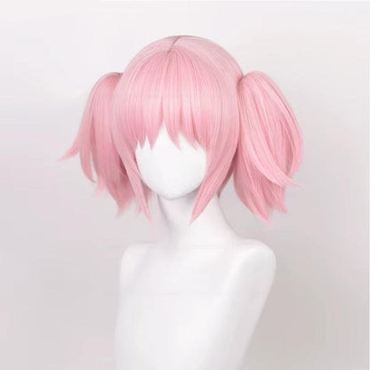 Madoka Kaname Cosplay Wig High Quality Pink 30Cm Short Clip Ponytails Heat Resistant Hair Party Anime Cosplay Wigs + Wig Cap