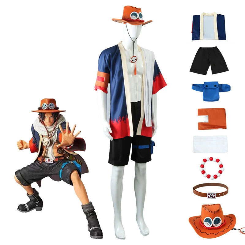 Anime One Piece Portgas D Ace Cosplay Costume Coat Shorts Hat Suit Carnival Party Performance Christmas Adult Kimono Uniform