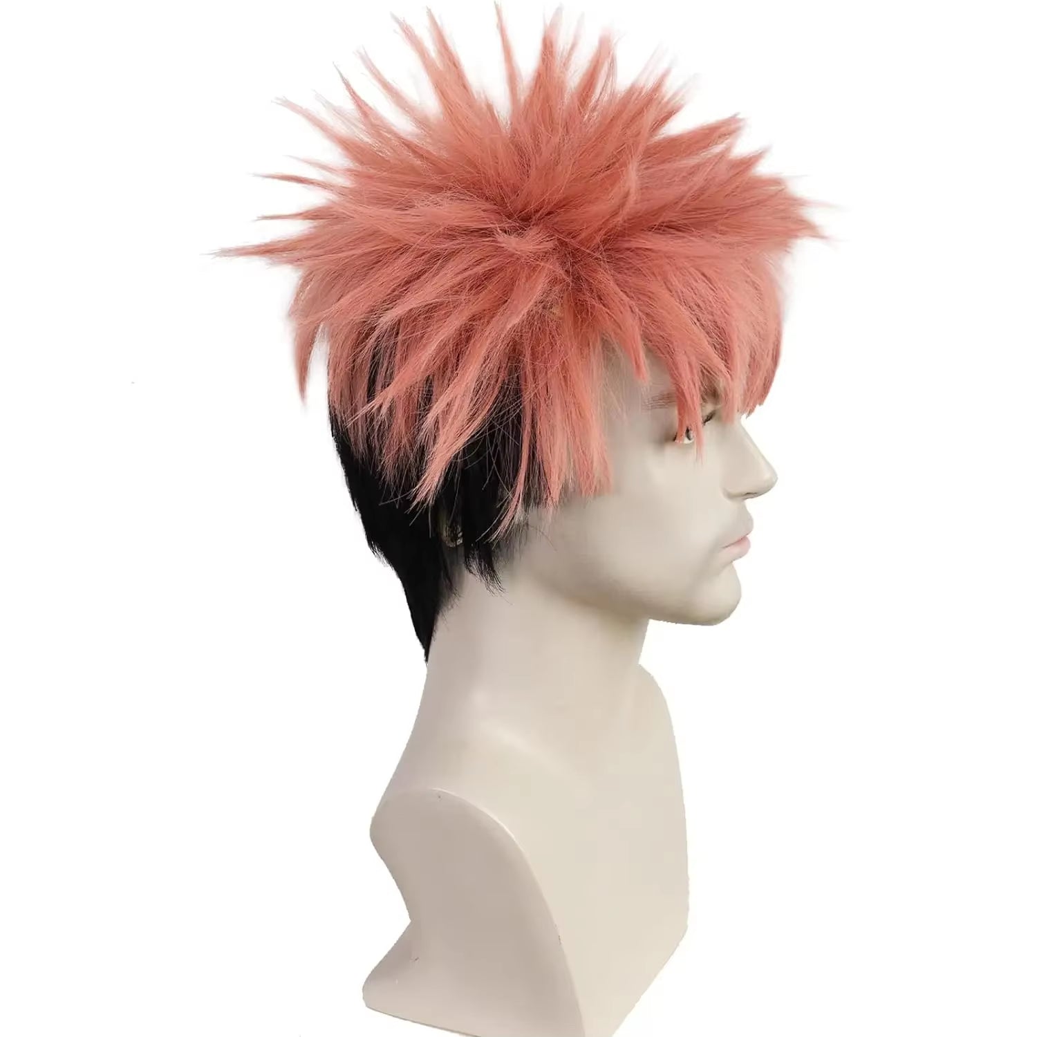 Itadori Yuji Wig Pink Black Anime Wig Boys Short Pink Wig Mens Cosplay Wig Heat Resistant Synthetic Halloween Costume Wig