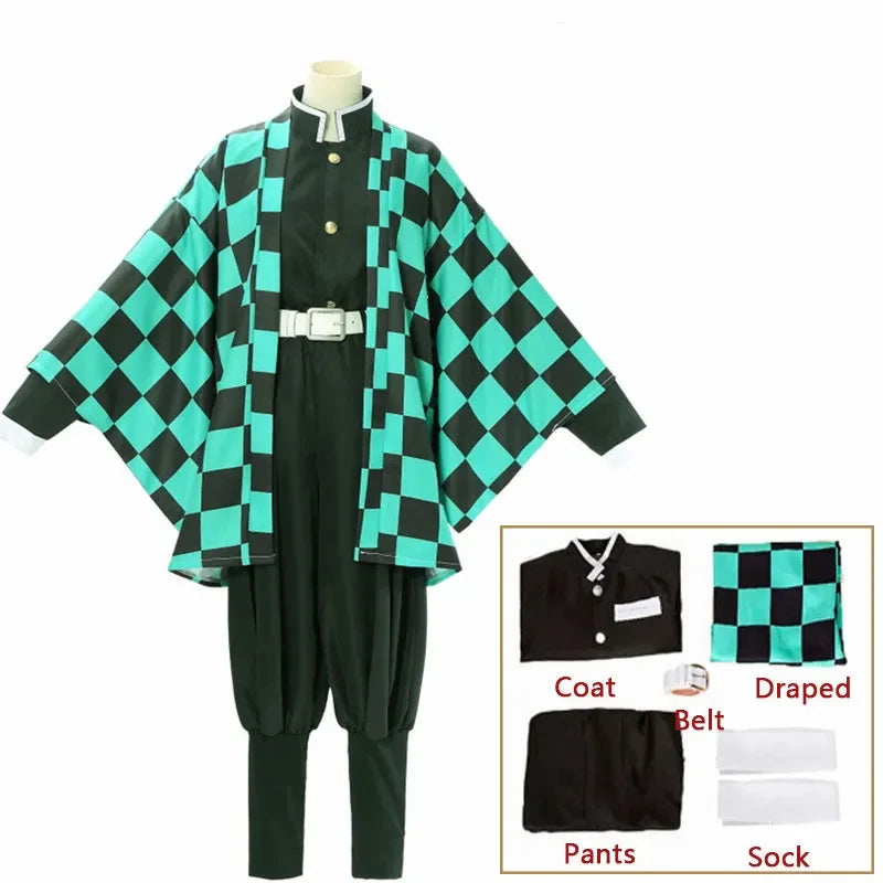 Tanjirou Kamado Costume Anime Cosplay Men Kimono Uniform Halloween Party Demonias Women Clothes Kids