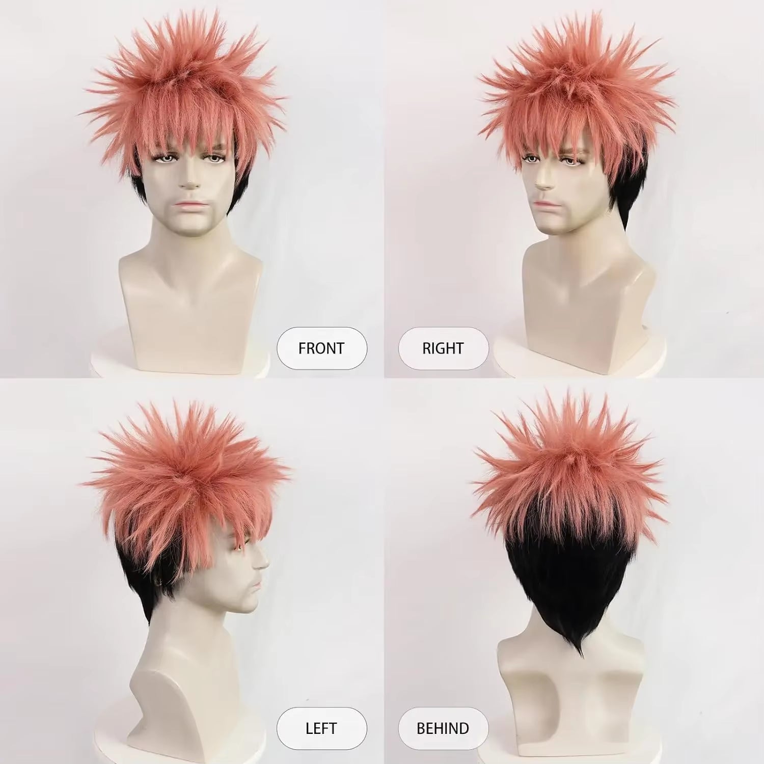 Itadori Yuji Wig Pink Black Anime Wig Boys Short Pink Wig Mens Cosplay Wig Heat Resistant Synthetic Halloween Costume Wig