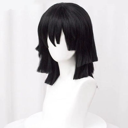 High Quality Iguro Obanai Cosplay Wig Short Black Styled Heat Resistant Hair Anime Wigs + Wig Cap