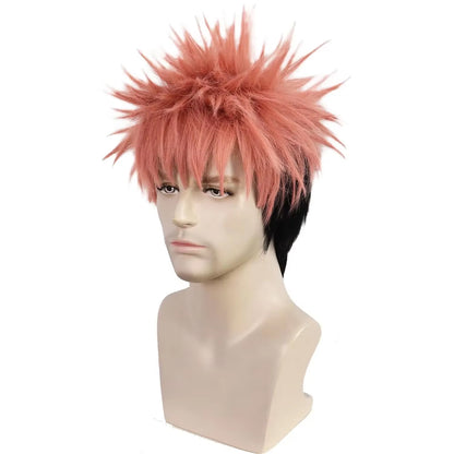 Itadori Yuji Wig Pink Black Anime Wig Boys Short Pink Wig Mens Cosplay Wig Heat Resistant Synthetic Halloween Costume Wig