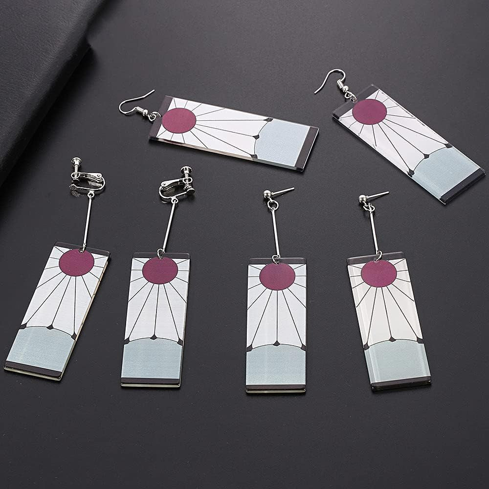 Anime Kamado Tanjiro Hanafuda Earrings - Kimetsu No Yaiba Hanafuda Earrings - Cosplay Accessories for Womens Girls