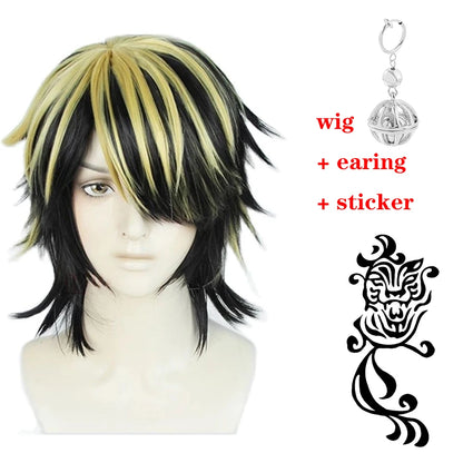 Hanemiya Kazutora Cosplay Tokyo Revengers Anime Wig + Earring w/ Tattoo