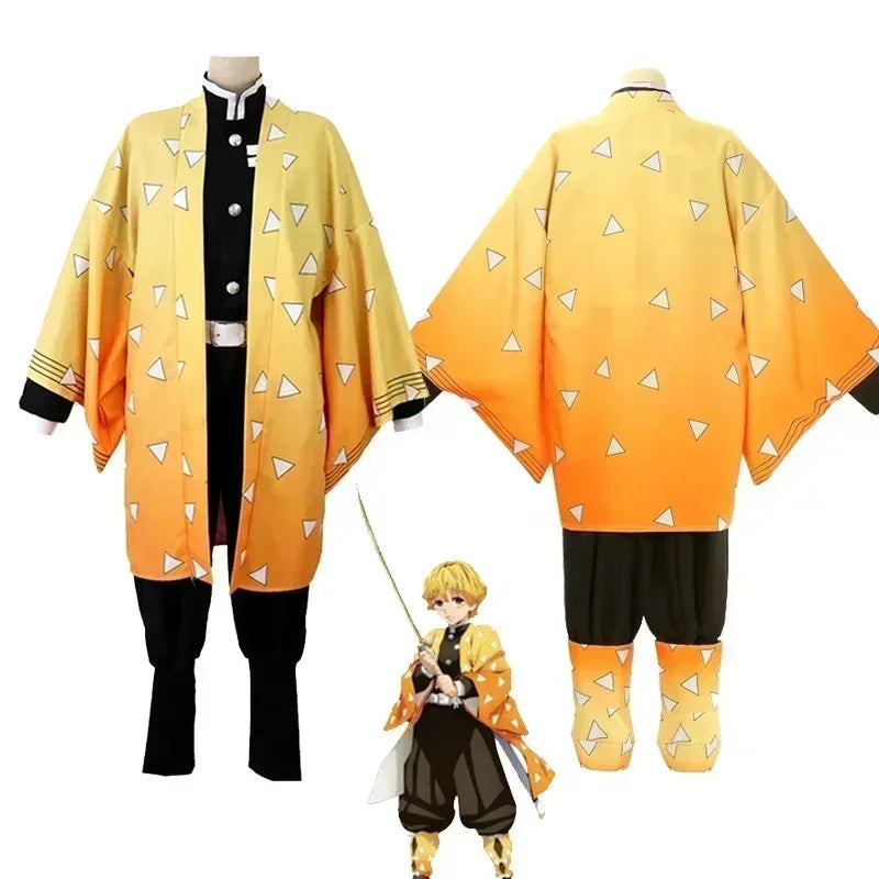 Anime Demon Slayer Kimetsu No Yaiba Agatsuma Zenitsu Costume Cosplay Donna Kimono Uniforme Halloween Christmas Party Clothes