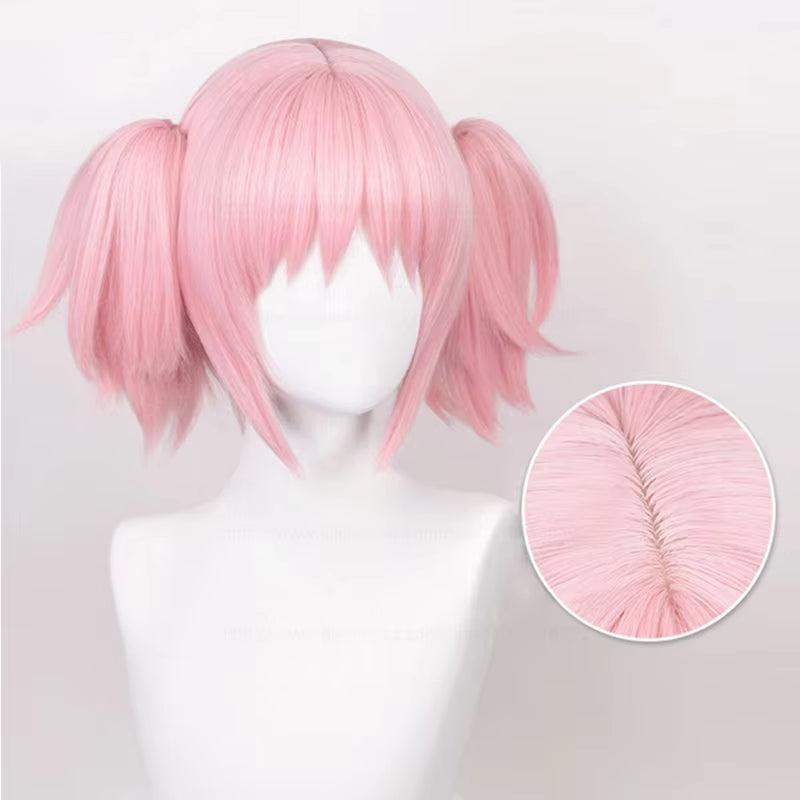 Madoka Kaname Cosplay Wig High Quality Pink 30Cm Short Clip Ponytails Heat Resistant Hair Party Anime Cosplay Wigs + Wig Cap