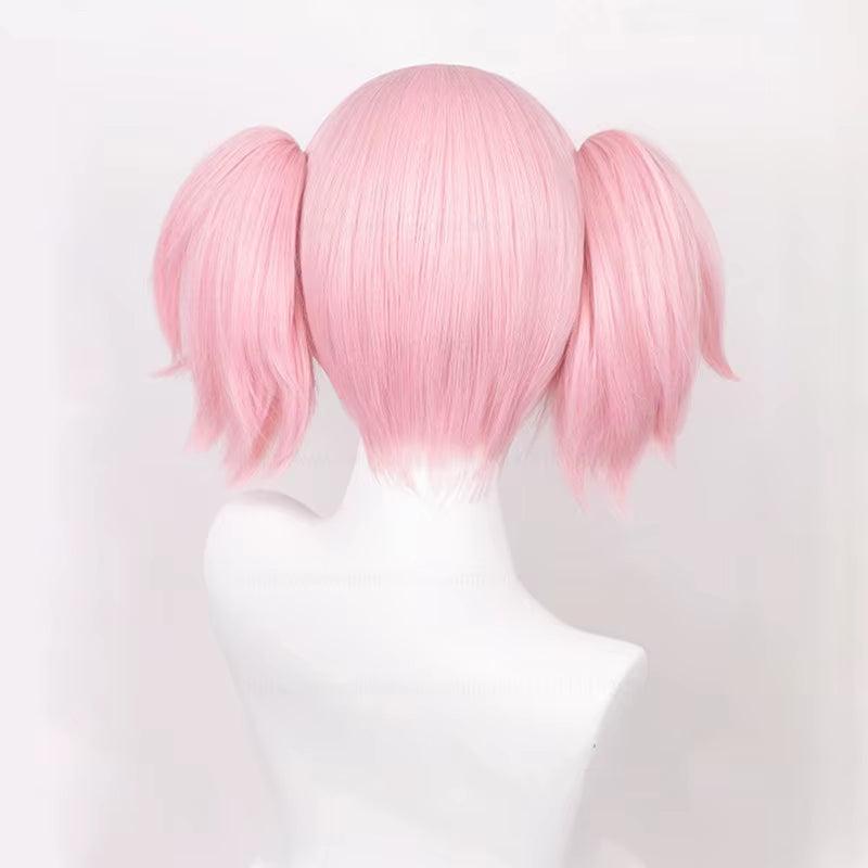 Madoka Kaname Cosplay Wig High Quality Pink 30Cm Short Clip Ponytails Heat Resistant Hair Party Anime Cosplay Wigs + Wig Cap