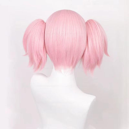 Madoka Kaname Cosplay Wig High Quality Pink 30Cm Short Clip Ponytails Heat Resistant Hair Party Anime Cosplay Wigs + Wig Cap