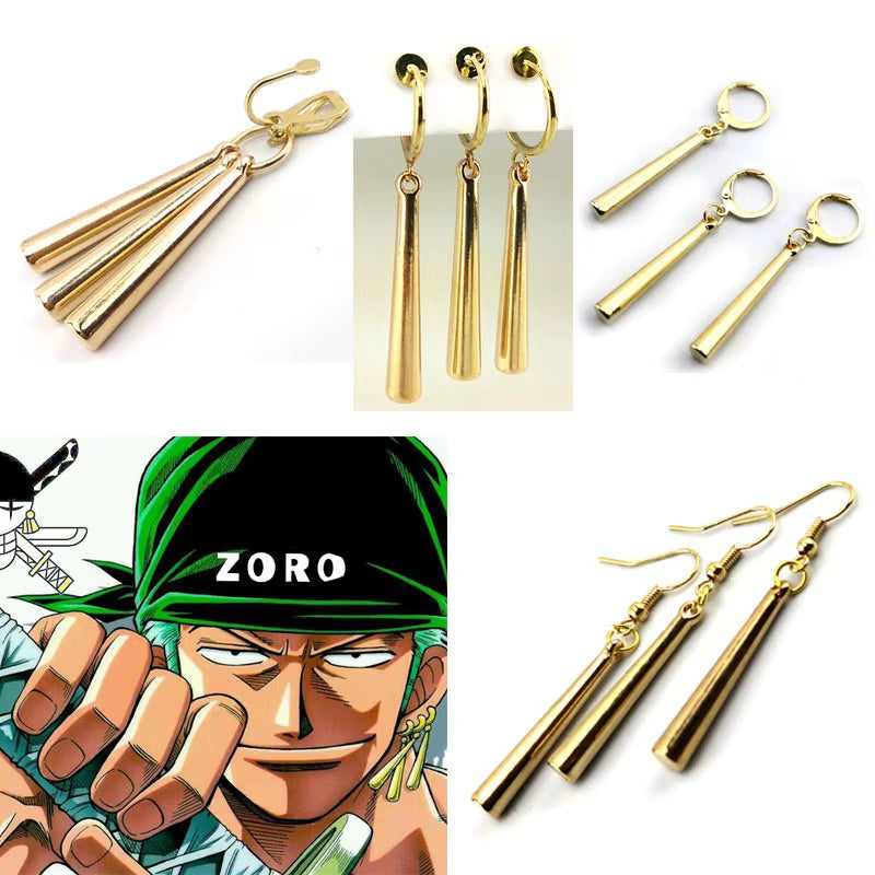 4 Styles Anime One Piece Pirate Hunter Roronoa Zoro Cosplay Accessories Ear Drop Dangle Earrings Set Ear Nail Clip Set