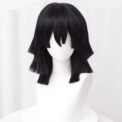 High Quality Iguro Obanai Cosplay Wig Short Black Styled Heat Resistant Hair Anime Wigs + Wig Cap