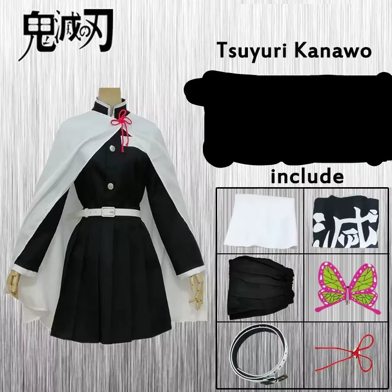 Kanao Tsuyuri Kanawo Cosplay Costume Anime Demon Slayer Unform Kimetsu No Yaiba Adult Kids Party Dress Wig Butterfly Outfit