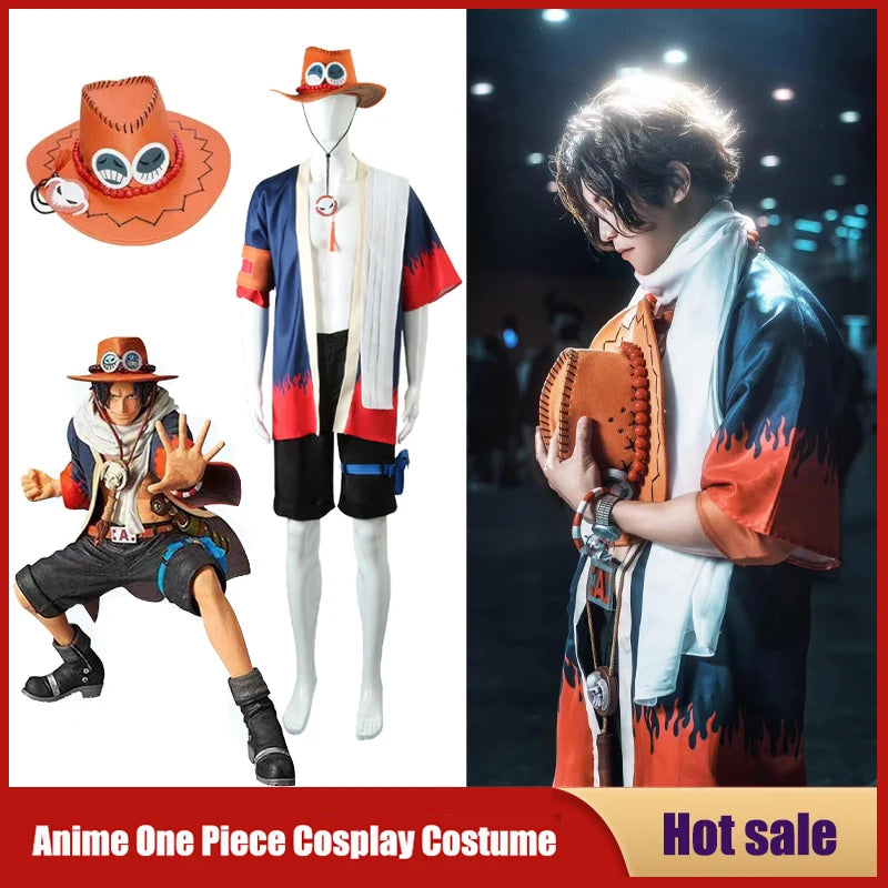 Anime One Piece Portgas D Ace Cosplay Costume Coat Shorts Hat Suit Carnival Party Performance Christmas Adult Kimono Uniform